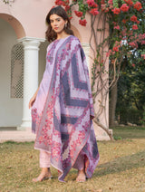 Women's Unstitch Jacquard Suits With Chanderi Dupatta - Thumbnail 2