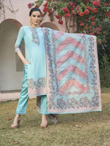 بدلة TOOSH MODA النسائية من قماش الجاكار غير المخيط مع وشاح Chanderi Dupatta  - Thumbnail 1