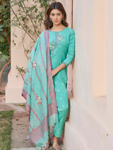 Women's Unstitch Jacquard Suits With Chanderi Dupatta - Thumbnail 1