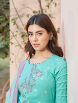 Women's Unstitch Jacquard Suits With Chanderi Dupatta - Thumbnail 2