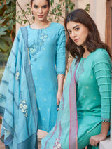 Women's Unstitch Jacquard Suits With Chanderi Dupatta - Thumbnail 3