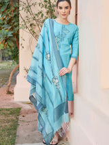 Women's Unstitch Jacquard Suits With Chanderi Dupatta - Thumbnail 1