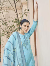 Women's Unstitch Jacquard Suits With Chanderi Dupatta - Thumbnail 3