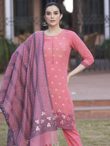 بدلة TOOSH MODA النسائية من قماش الجاكار غير المخيط مع وشاح Chanderi Dupatta  - Thumbnail 1