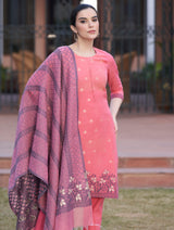 بدلة TOOSH MODA النسائية من قماش الجاكار غير المخيط مع وشاح Chanderi Dupatta  - Thumbnail 2